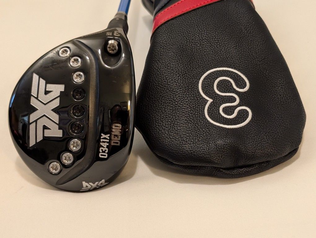 LH NEW (DEMO) PXG 0341 GEN2 WOOD #3 15* ADJUSTABLE KUROKAGE 60G. R. FLEX MITSUBISHI RAYON GRAPHITE SHAFT W/ GOLF PRIDE GRIP, a New Leather Head Cover 