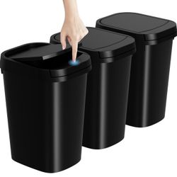 3-Pack 2.6 Gal Slim Trash Cans with Pop-Up Lids, 10L Plastic Wastebaskets - NWT