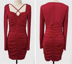 women’s BCX red ruched bodycon dress - size L
