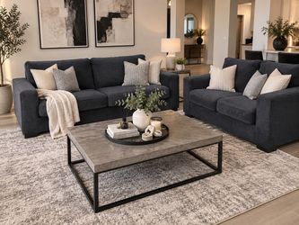 Dark Gray Fabric Sofa and Loveseat Set