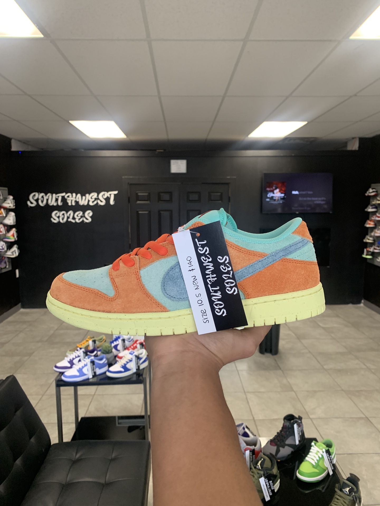 Nike Sb Dunk Low Orange Emerald Rise Size 10.5 Available In Store!