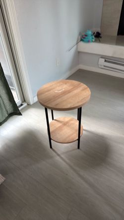 Round Wood and Metal Side Table