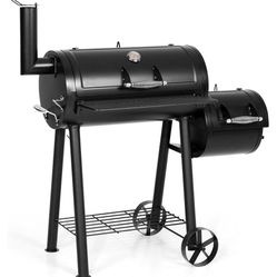 Heavy Duty Charcoal Wood Offset Outdoor Smoker Grill, Charcoal Grill with Smoker Combo for BBQ Grilling, 512 SQ.IN. 