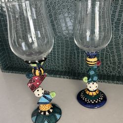Pair Of Original Art Deco Ceramic Stem Wine Glasses