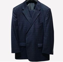 SUIT Petrocelli Classic Wool Silk Rich Dark Navy Window Pane 2 Button Suit 52L