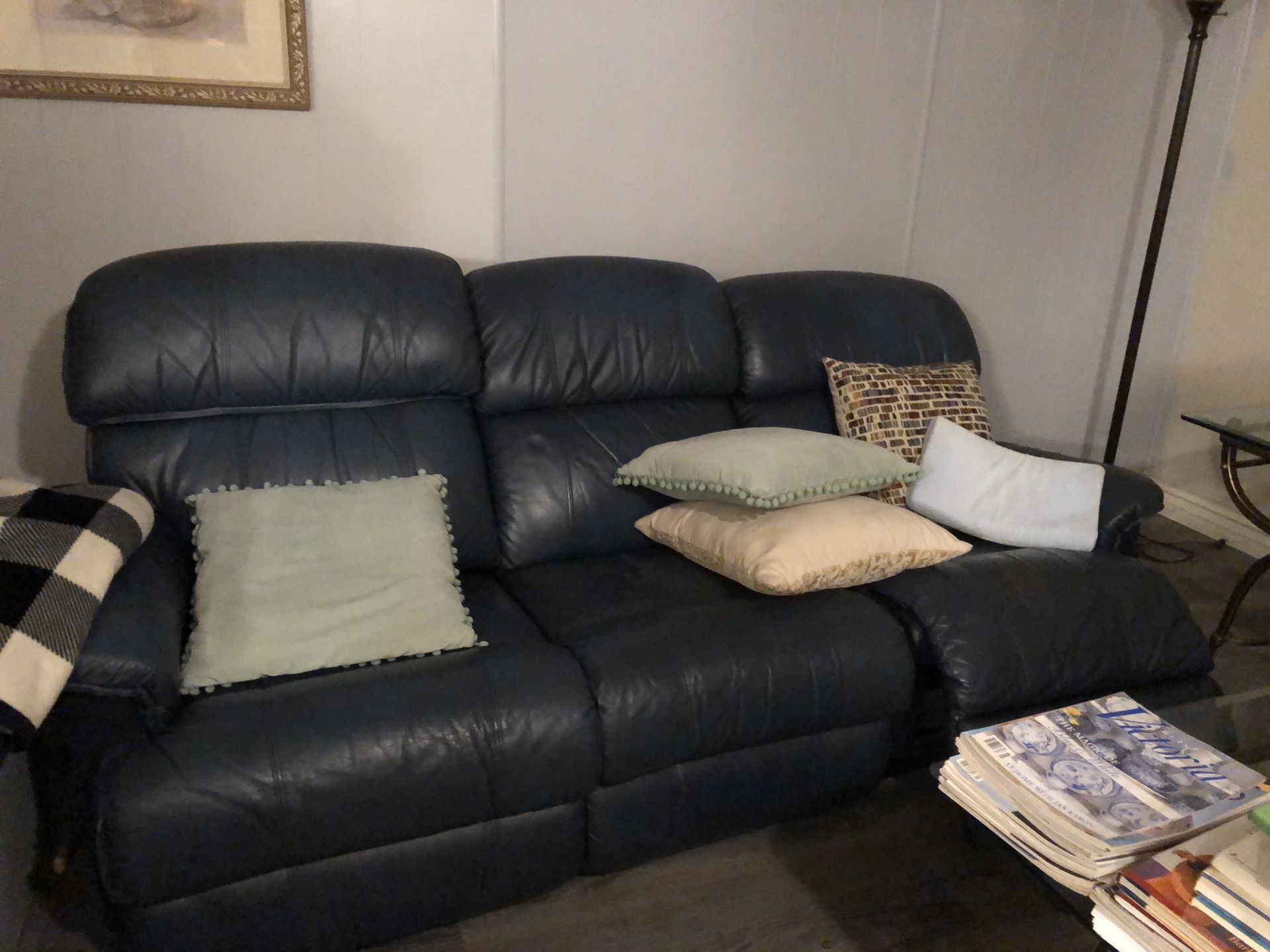 FREE!!! Dark blue leather Lazyboy sofa and loveseat recliners