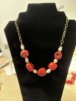 Bamboo Red Coral and pearls Necklace.