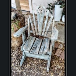 Vintage Rustic Wood Rocker w/ Cactus Embellishment Great for Plant Display 