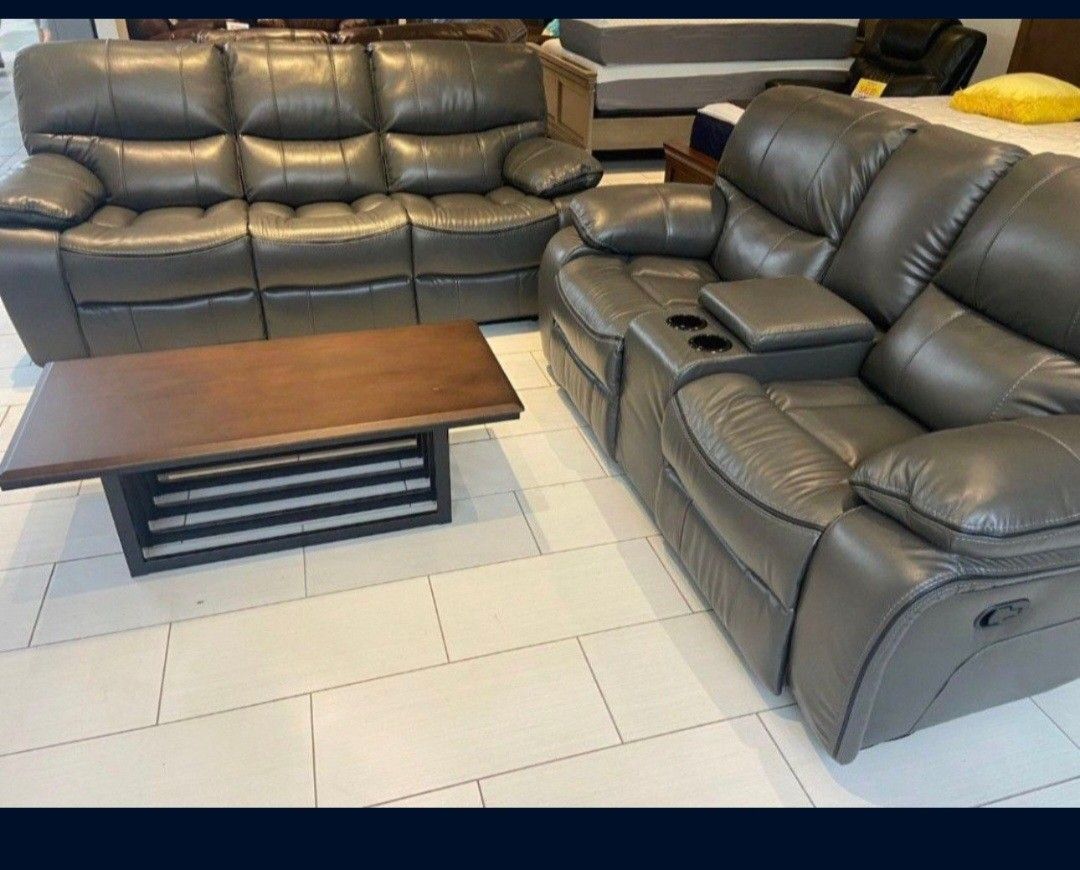 *Weekend Special!!!*---Stellar Madrid Gray Leather Reclining Sofa/Loveseat Sets---Now $1099!!!---Delivery And Financing🤭