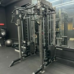 NEW Squat Rack Smith Machine Functional Trainer Cable Cross Over  Adjustable Bench Press 45lb Barbell Bumper Plates Home Gym 