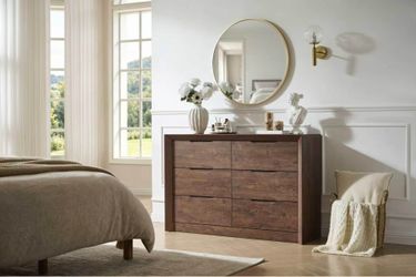 6 Wide Dressers & Chest，Dark Brown/ Drawers with Unique Panel & Thickened Frame,Handless Design