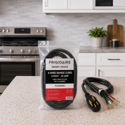 Frigidaire Smart Choice Heavy-Duty 4-Wire Range Cord - 50 Amp, 4 Ft, 125/250V, Right-Angle Plug, Black (5304512986 / 912000982)
