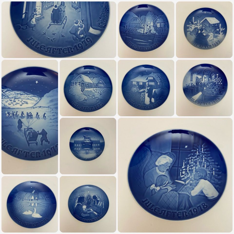 Lot of 11 Vintage B&G Bing and Grondahl Copenhagen Christmas Winter Plates Blue