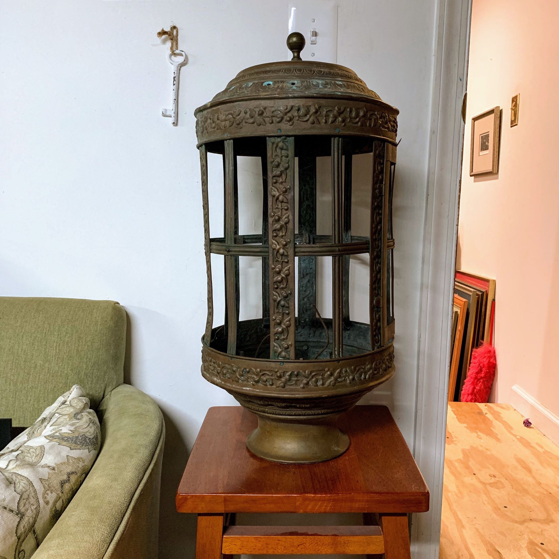 Vintage Brass Cage Street Lamp Light Fixture