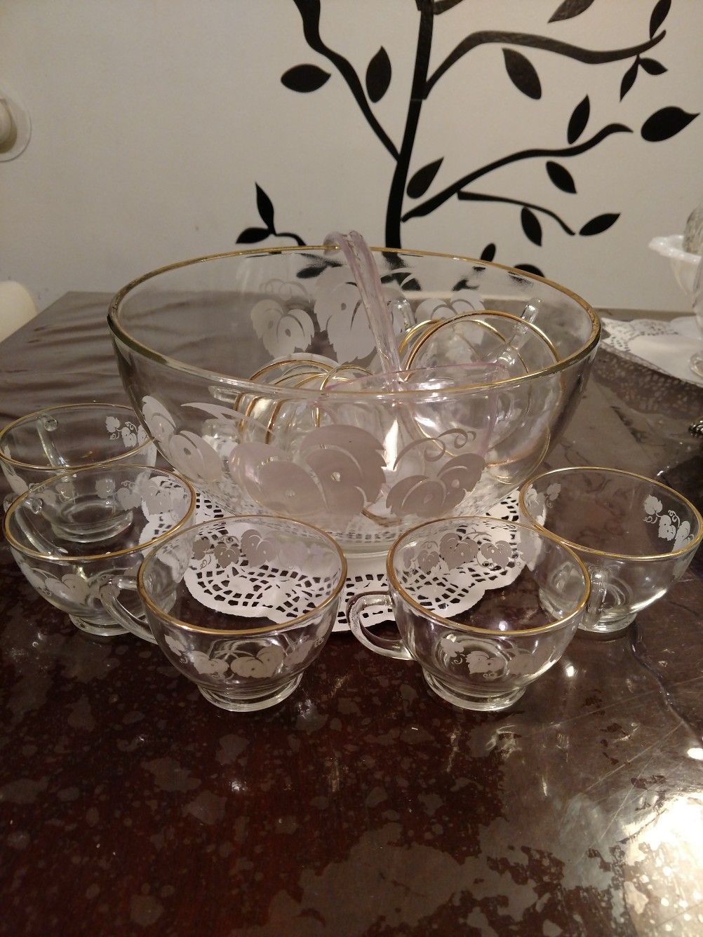 Vintage Glass Punch Bowl Set