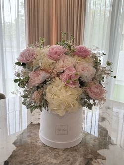 Pink and white floral arrangement