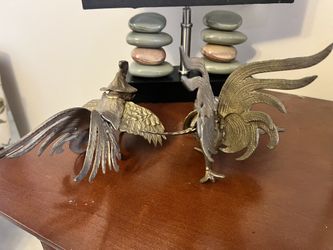 vintage brass fighting rooster figurines