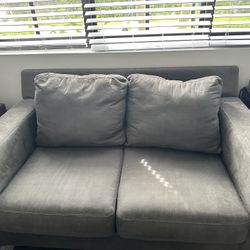 Gray Suede Couch With Ottoman