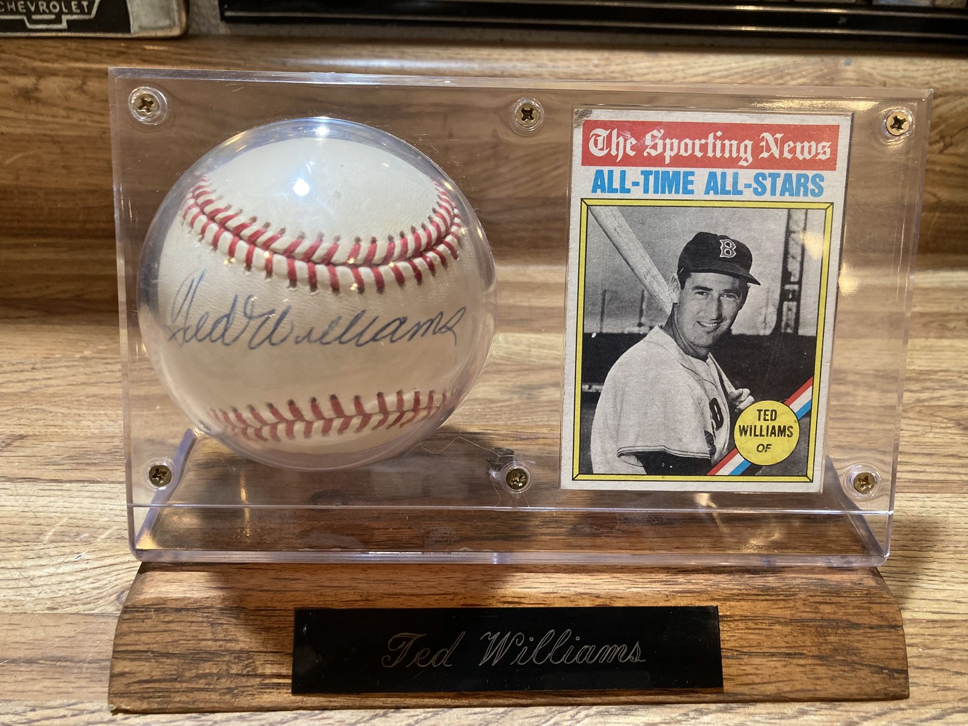 Ted Williams Autographed Ball Display