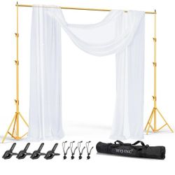10x10Ft Photography Backdrop Stand - Gold, Adjustable Backdrop Stand for Parties, Photo Back Drop Stand, Background Support Stand with Carry Bag,Clamp