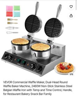Commercial Waffle Maker, Dual-Head Round Waffle Baker Machine