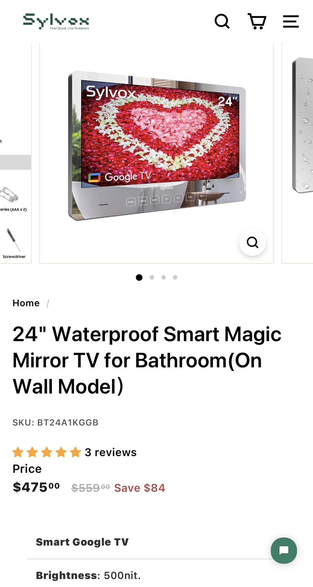 Sylvox 24”waterproof Mirror Tv