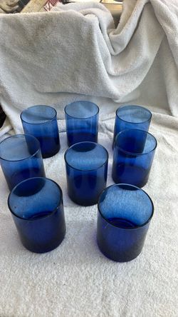 Lot of 8 VTG  Anchor Hocking Flare Cobalt Blue Rock Glass Via Old Fashion 4” Tumbler