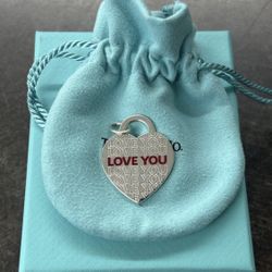 Tiffany & Co Red Enamel I Love You Heart Pendant Large