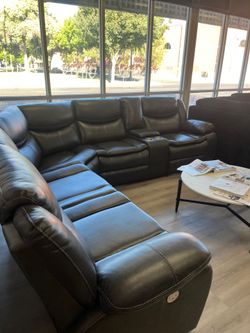 New sectional sofa with three power recliners on sale now Dont Miss