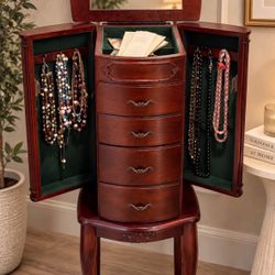 Elegant Mahogany Jewelry Armoire with Mirror