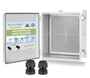 TICONN Waterproof Electrical Junction Box IP67 ABS Plastic Enclosure with Hinged Cover with Mounting Plate, Wall Brackets, Cable Glands (Off-White, 17