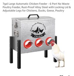 7gal Large Automatic Chicken Feeder - 6 Port No Waste Poultry Feeder,