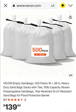 VEVOR Empty Sandbags 500-Pack 16x26 Inch