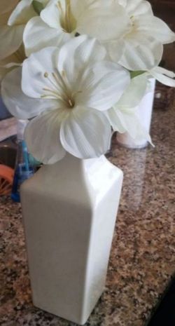Ceramic Vase with Faux White Flowers