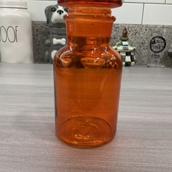 VINTAGE ORANGE BLOWN GLASS APOTHECARY CANISTER WITH LID