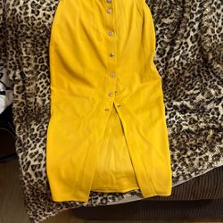 asos XS Yellow/Mustard Calf Length Skirt With Buttons