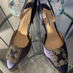Manalo Blaknik Navy Blue Dress Sling backs 