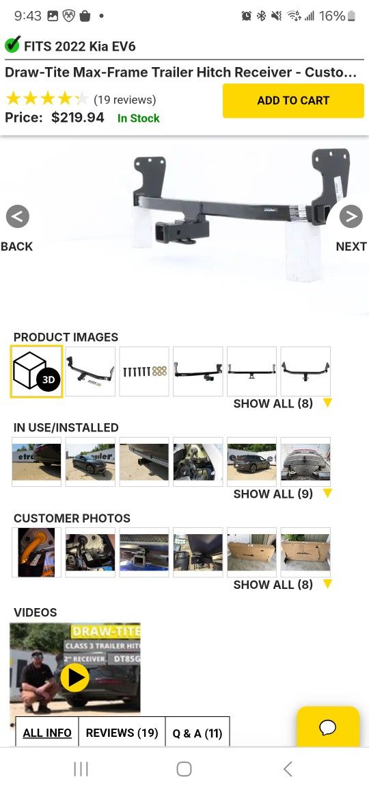 2022-2025 Kia EV6 Tow Hitch (Draw Tite)
