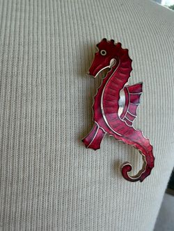Vintage red enamel seahorse 2.5” pin brooch  In great condition