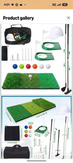 Gemscream 20 Pcs Golf Practice Set for Adults, Father's Day Dad Gifts Including 3 in 1 Hitting Mat, Golf Putting Cup with Flag, Putter Green Training