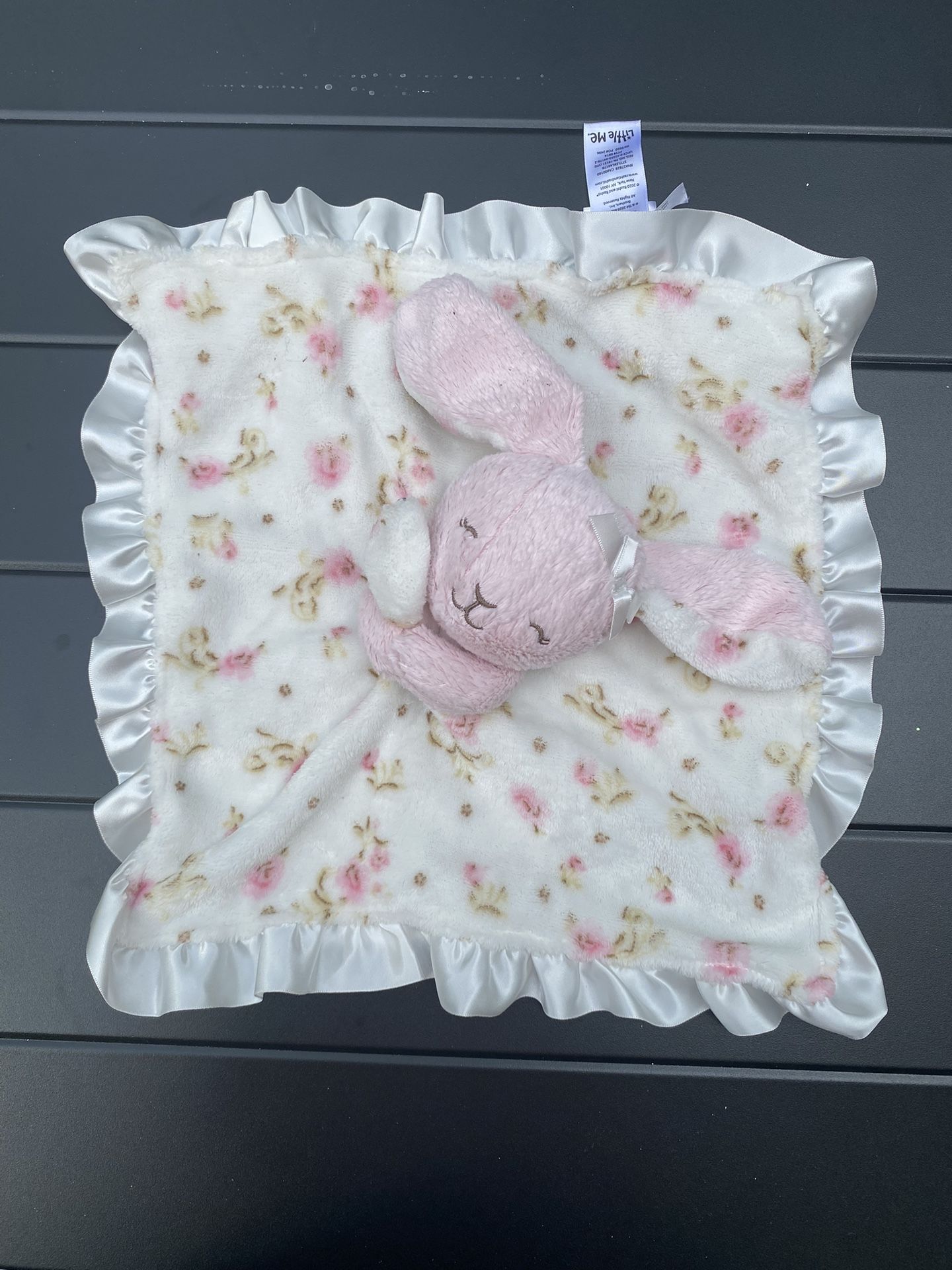 Little Me Bunny Rabbit Security Blanket Lovey Pink Floral Rattle Plush Satin