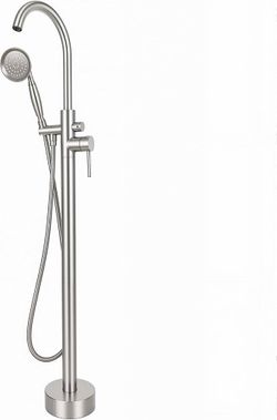 37” Freestanding Bathtub Faucet Brushed Nickel Floor Mount Tub Filler with Hand Shower