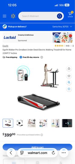 Egofit Walker Pro Smallest Under Desk Electric Walking Treadmill for Home 2.0HP 5° Incline