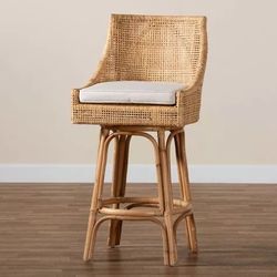 Bella Rattan Bar Stool Natural Brown/White - Baxton Studio Chair

New