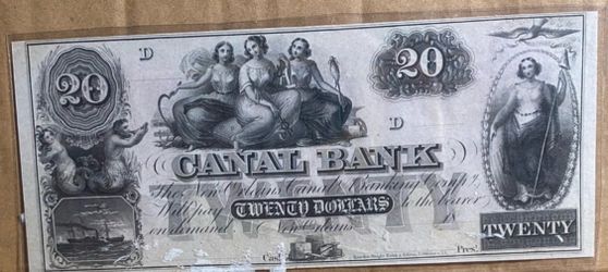 1840s $20 Canal Bank New Orleans Louisiana Obsolete Banknote Remainder