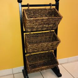 3 Tier Rattan Baskets Storage Organizer Shelf 