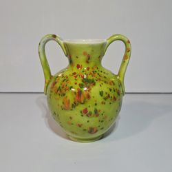 Splatter Green Ceramic Colorful Vase 4.75" Vintage Handmade Home Decor