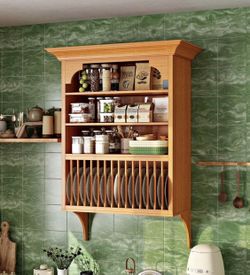 New wall mounted Kitchen Niche Dish Cabinet: Light Wood Finish with a Decorative Roof