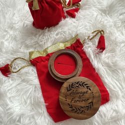 'Always & Forever' Wood Handmade Elegant Wooden Ring Box - Proposal, Engagement & Wedding Ring Wood Holder with Velvet Interior – Perfect for Gifting 