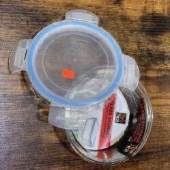 $3 EACH - NEW Home Restaurant Kitchen 6”D x 3”H Circle Glassware Storage Container with SILICONE SEAL & LOCKING LID 570ml